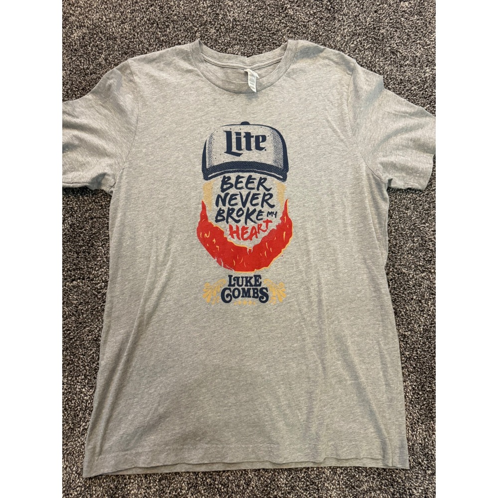 Luke Combs Beer Never Broke My Heart Graphic T-Shirt Gray Large Bella Canvas